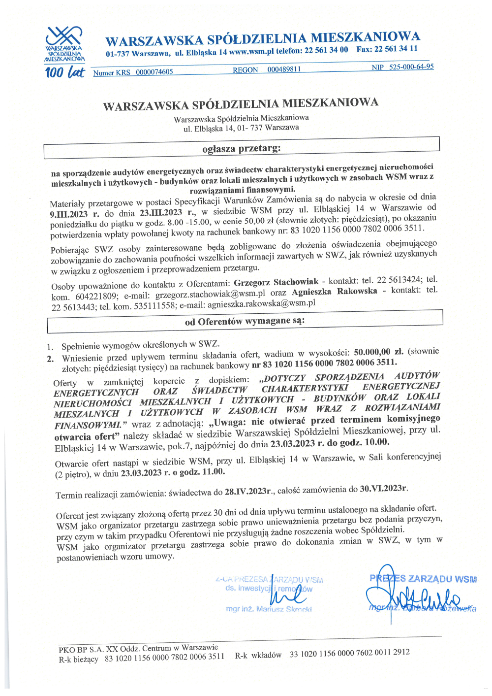 OGŁOSZENIE PRZETARG AUDYT PODPISANE