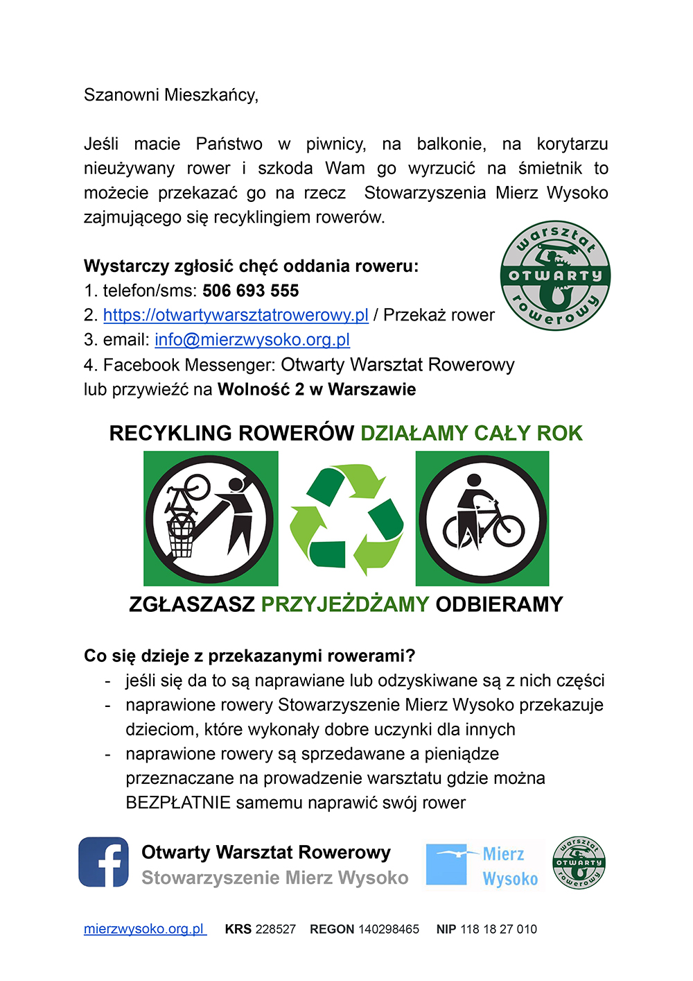 Recykling rowerów info dla mieszkańców
